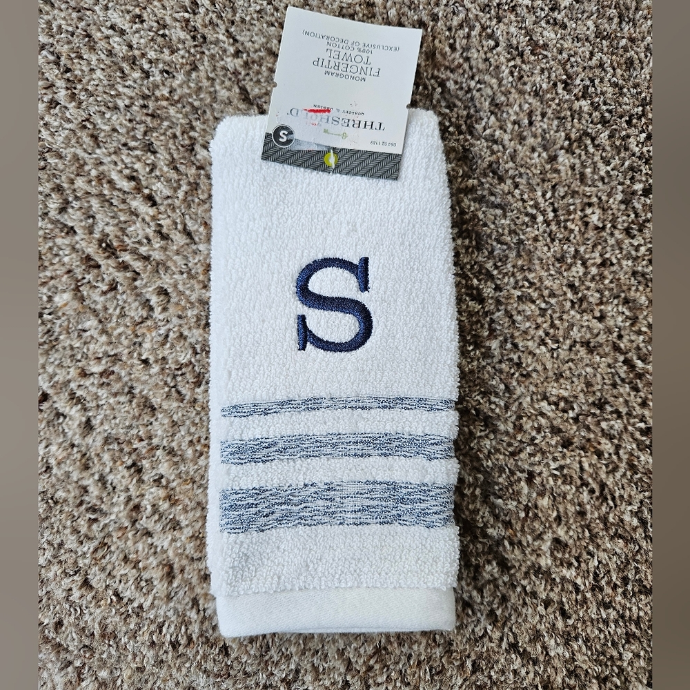 Threshold White Towel with Navy Stripes